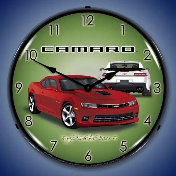 Lighted 2014 Ss Camaro 5Th Generation Red Rock Clock 1
