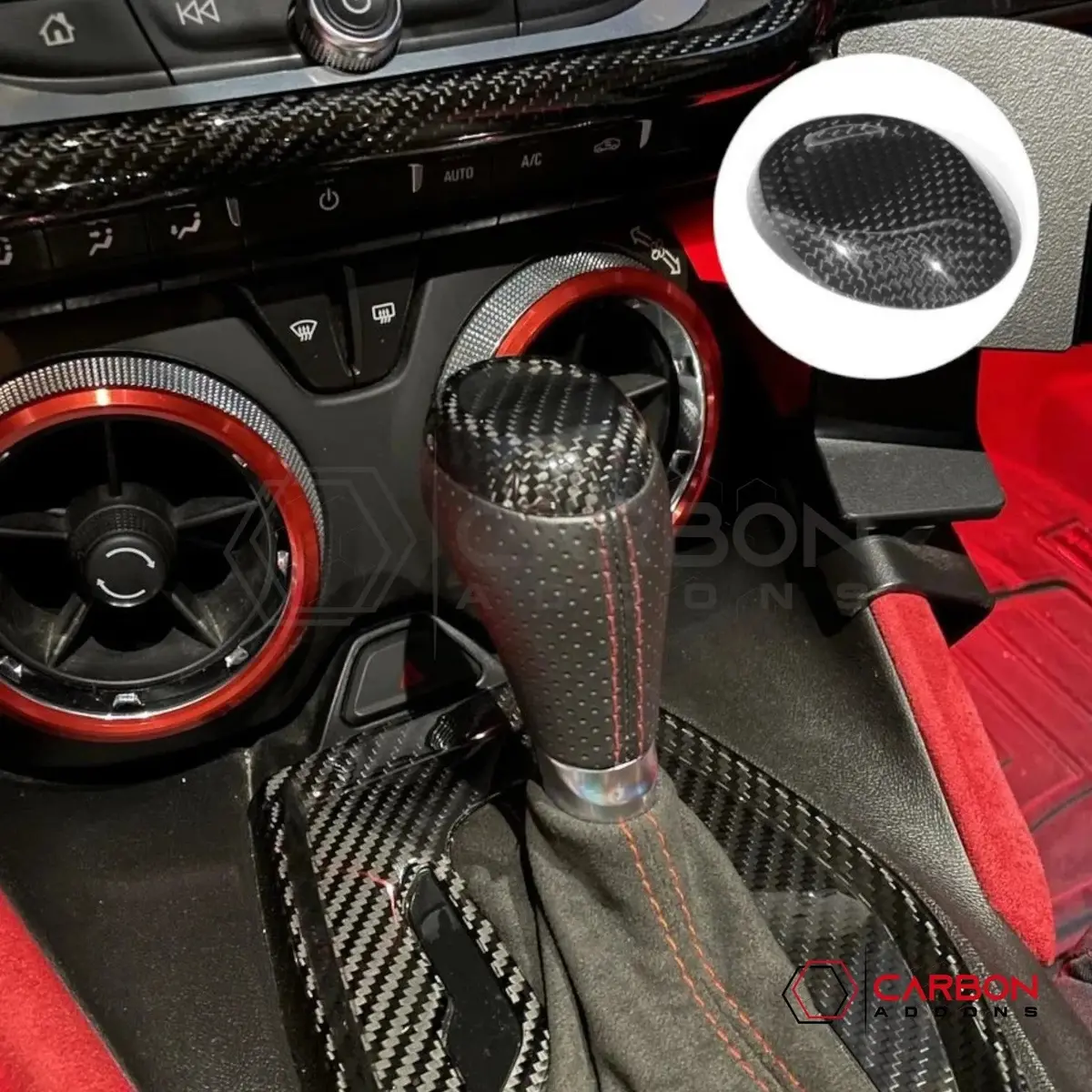 2016-2024 Camaro  Carbon Fiber Shift Knob Top Chrome Delete Cover 1