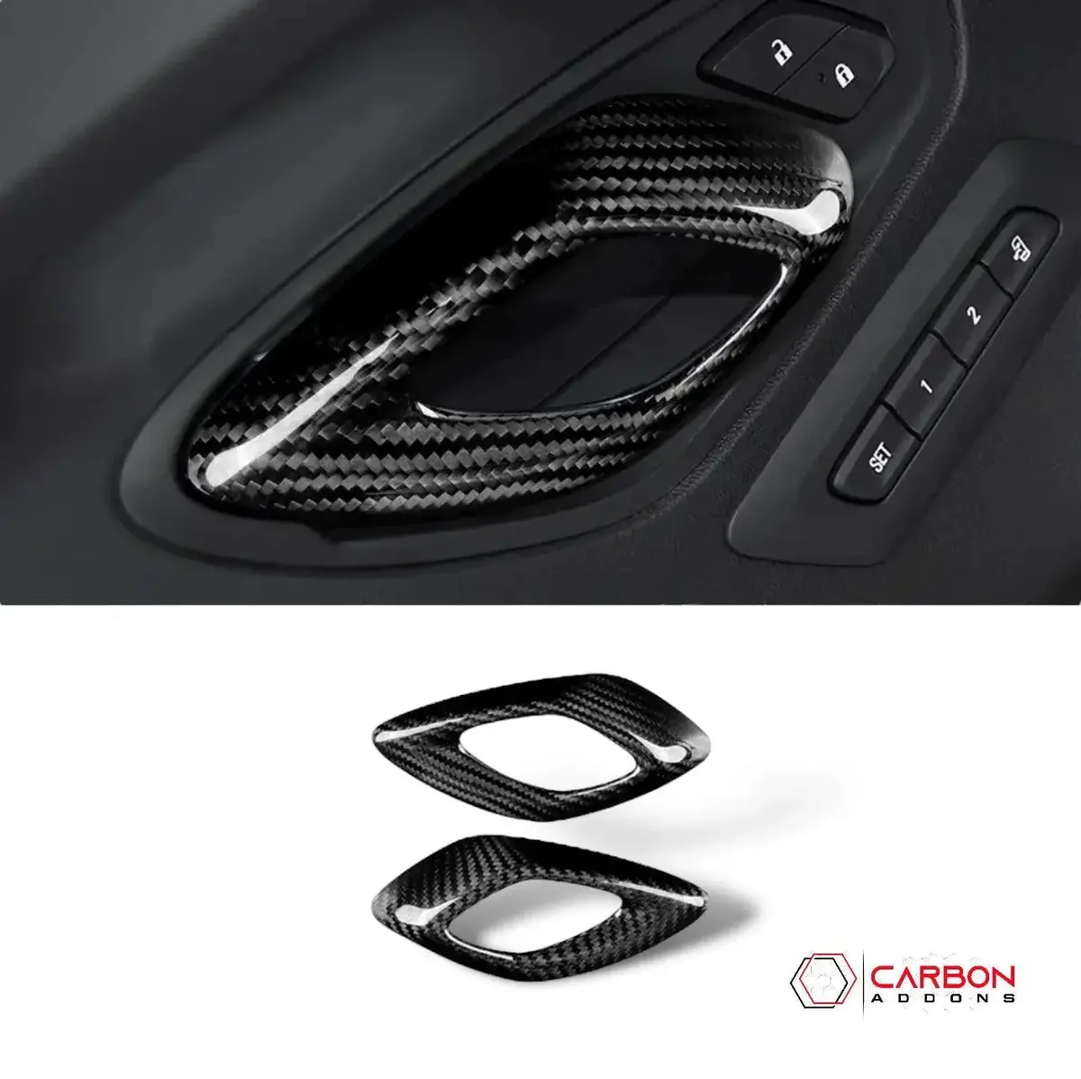 2016-2024 Camaro Real Carbon Fiber Interior Door Handle Chrome Delete Cover 1