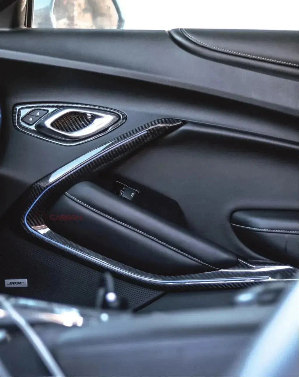 2016-2024 Camaro Real Carbon Fiber Interior Door Panel Chrome Trim Cover 1