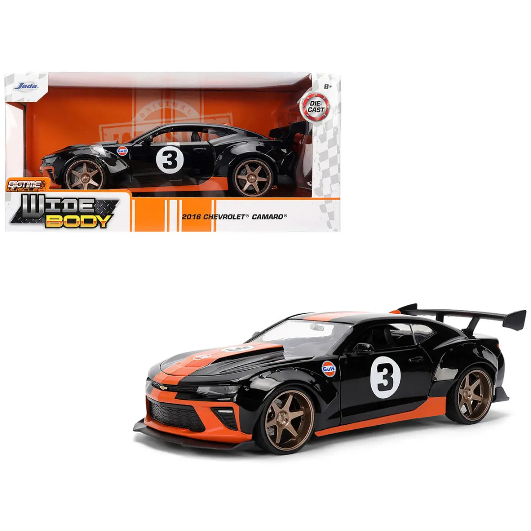 2016 Chevrolet Camaro #3 "Gulf Oil" Black With Orange Stripe "Wide Body" Series 1/24 Diecast Model Car 1