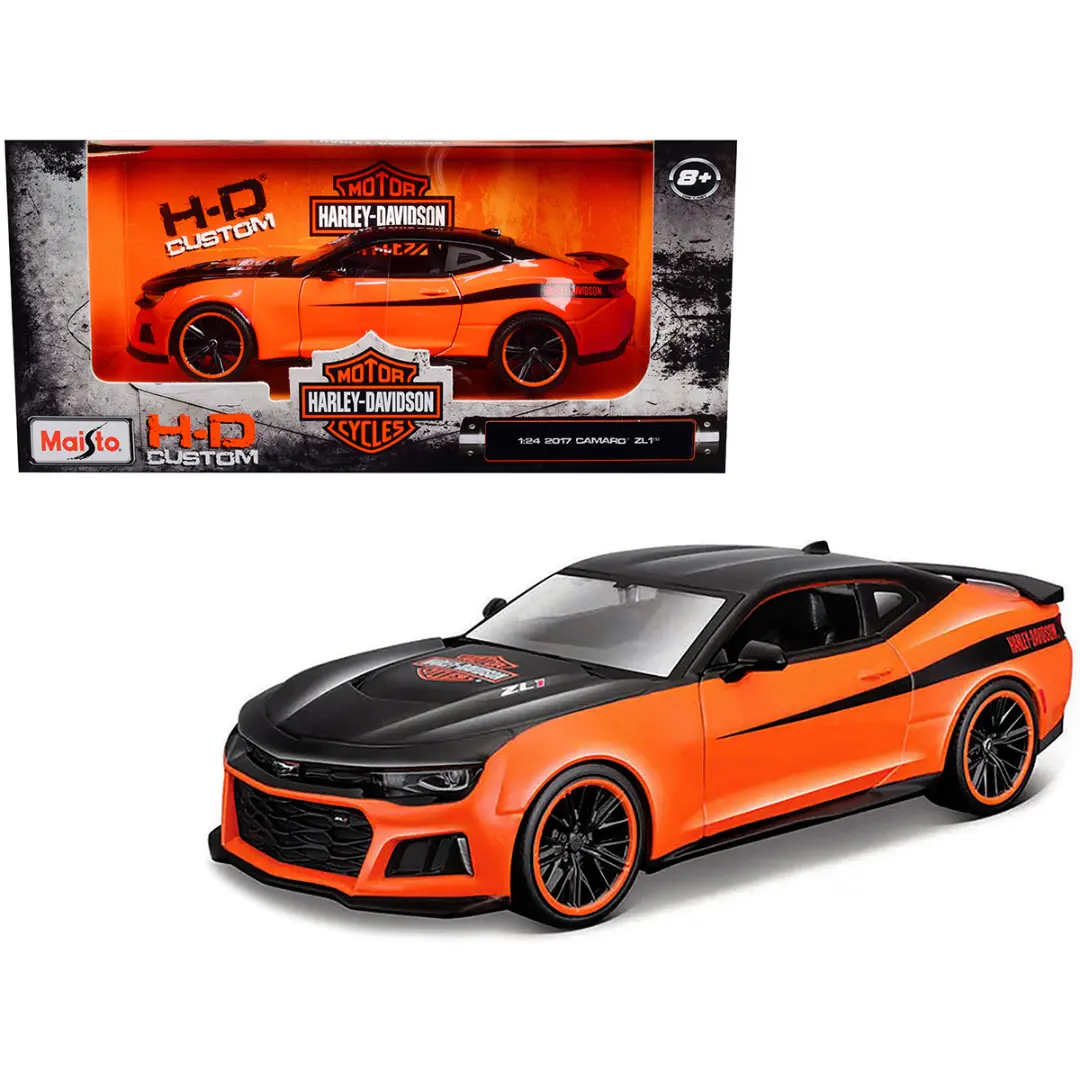 2017 Chevrolet Camaro Zl1 Orange And Black "Harley Davidson" "H-D Custom" Series 1/24 Diecast Model Car By Maisto 1