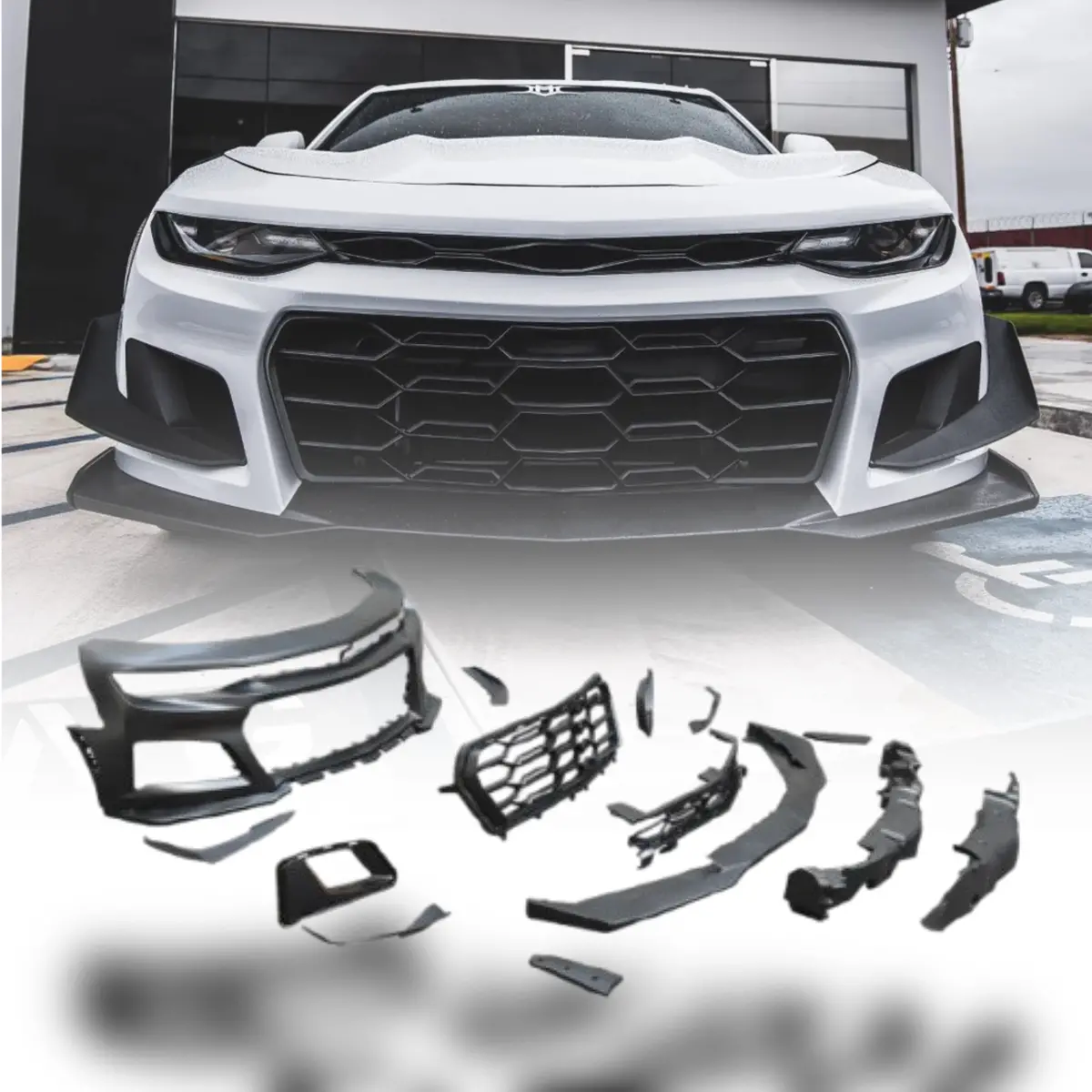 2019-2024 Chevy Camaro Zl1 1Le Track Package Front Bumper Conversion 13Pcs Full Kit Flat Blk For Non-Rs Headlights 1