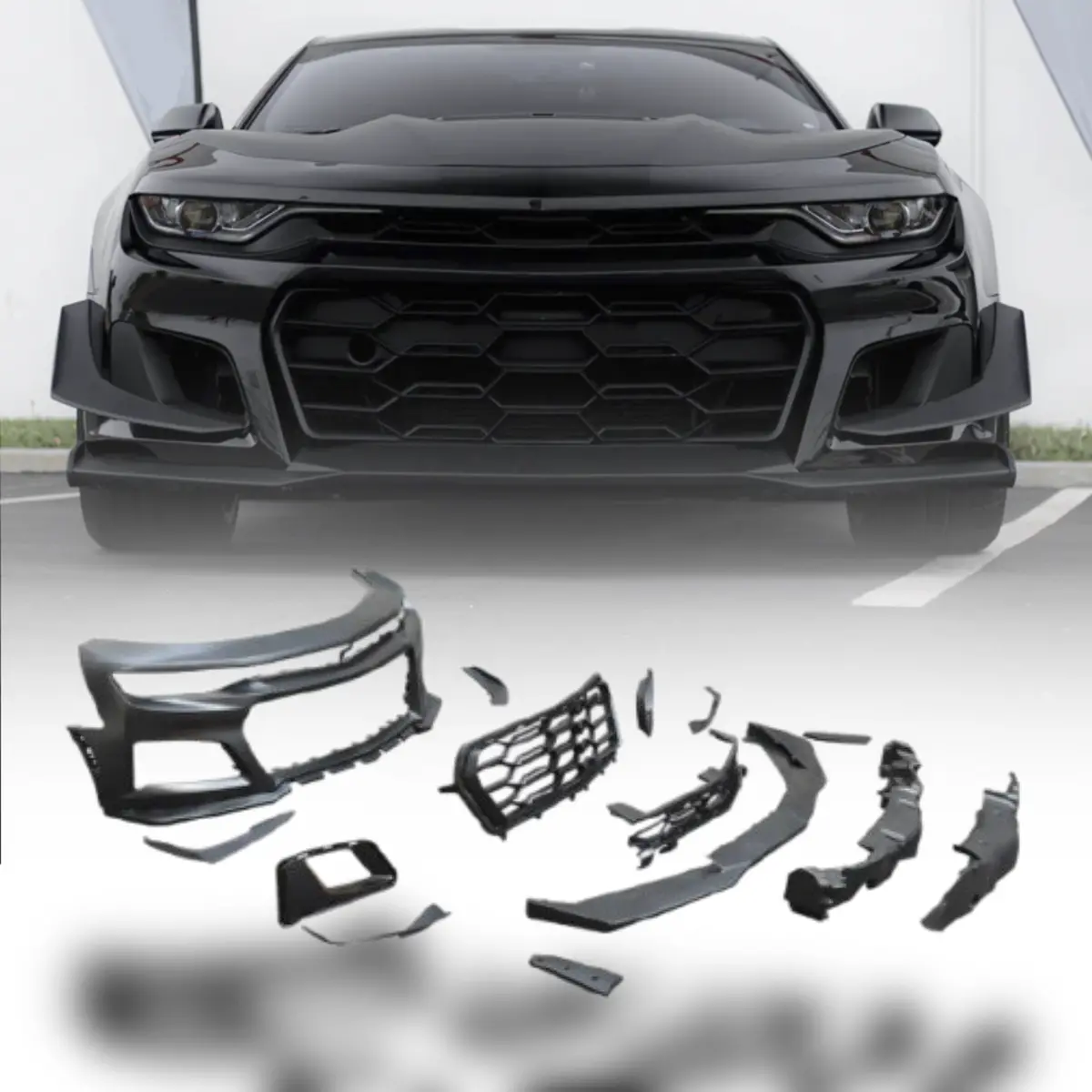 2019-2024 Chevy Camaro Zl1 1Le Track Package Front Bumper Conversion 13Pcs Full Kit Flat Blk For Rs Headlights 1