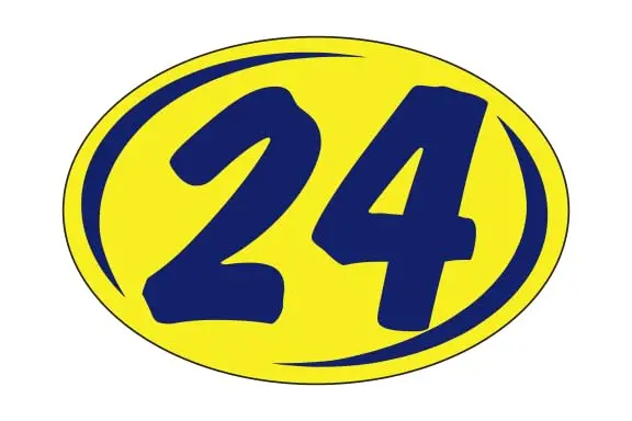 Round Year Window Stickers - Blue On Yellow Car Dealer Window Stickers - Durable, Weatherproof Vinyl With Easy On/Off Adhesive - Back Slit For Seamless Installation - 8" × 5-1/2" 1