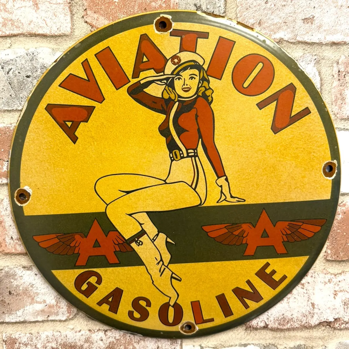 Tydol Flying A Gas Vintage Pin Up Porcelain Enamel Metal Sign 1