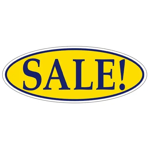 Sale! Car Window Vinyl Decal Sticker - Dark Blue On Yellow Oval For Car Dealerships - 14" X 5-1/2" Weatherproof Outdoor Auto Window Signage, Multi-Pack Options 1