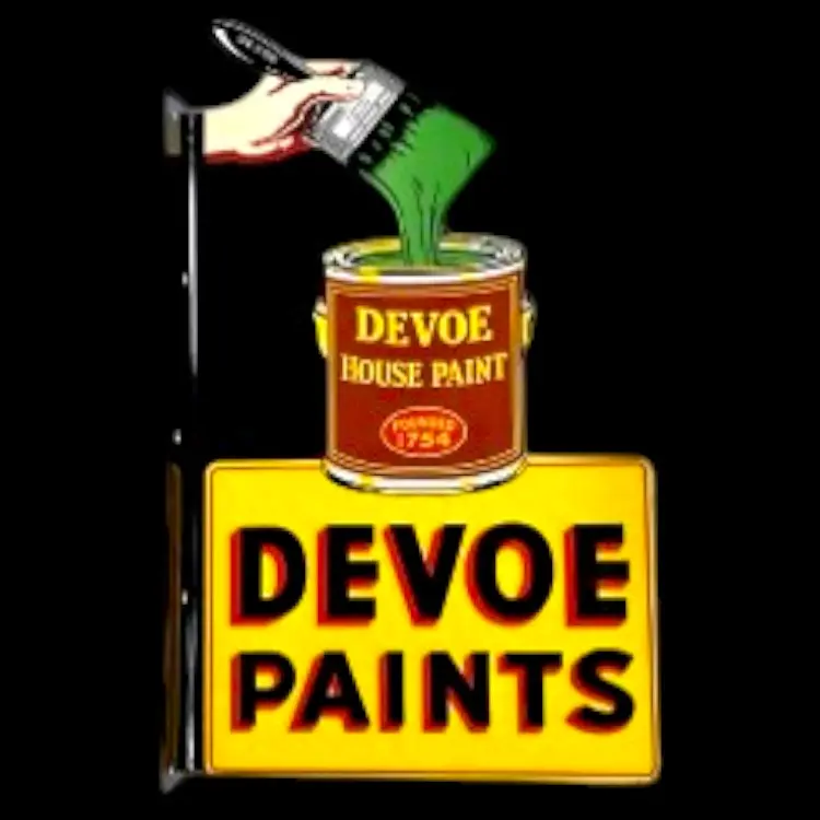 Devoe Paints Flange Die Cut Porcelain Vintage Metal Sign 1