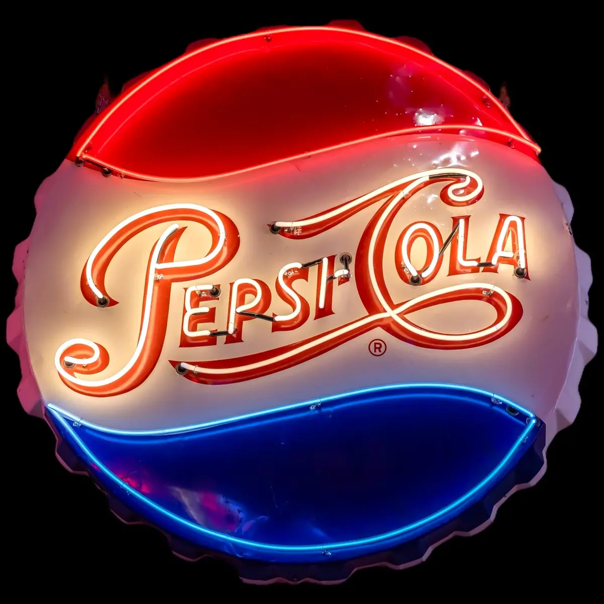 Pepsi-Cola Neon Bottle Cap Sign With Porcelain Enamel 1