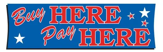 Fluorescent Vinyl Banners In Red & Blue - Multiple Design Banners For Automotive Dealerships - 10' X 3' Durable Double-Stitched Outdoor Banners - Buy Here Pay Here, Used Car Sale, We Finance Signs 1