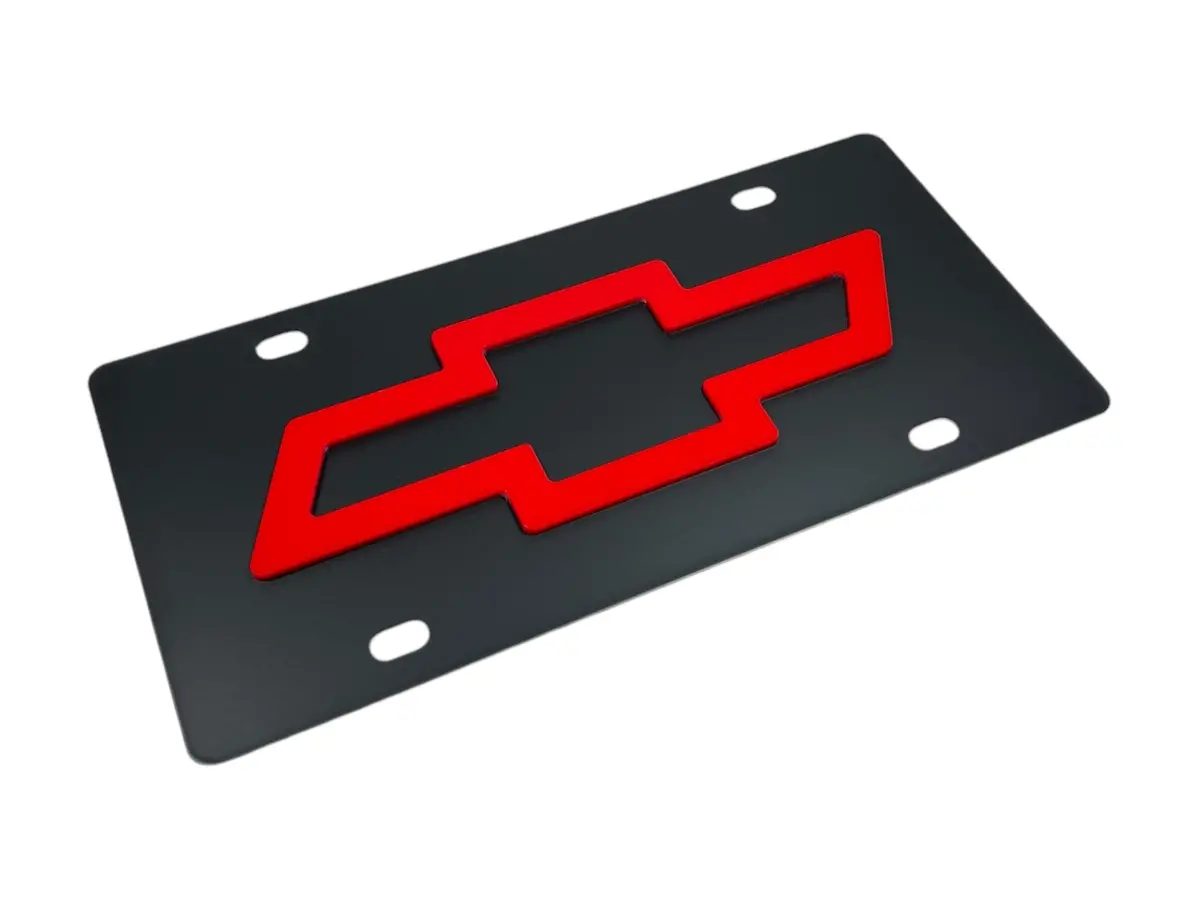 Chevrolet Red Bowtie Carbon Steel License Plate 1