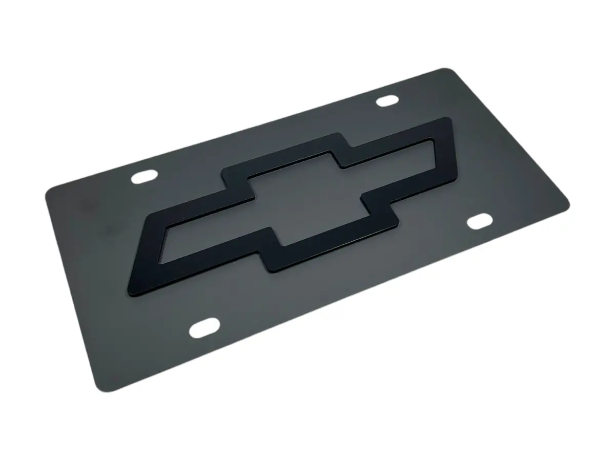Chevrolet Bowtie Blacked Out Carbon Steel License Plate 1