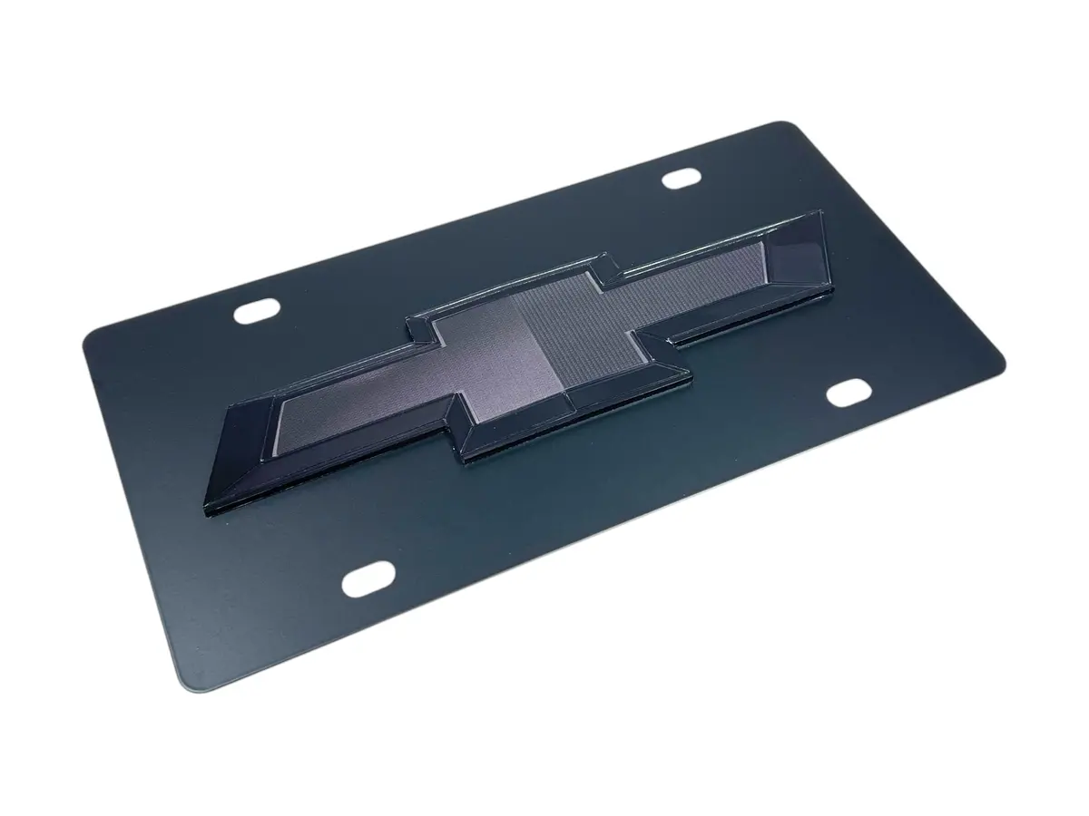 Chevrolet Bowtie Blacked Out Carbon Steel License Plate 1