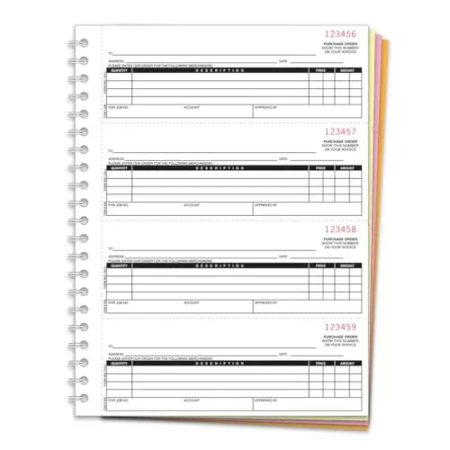 Purchase Order Books (Form Nc-124-4) – 4-Part Carbonless Duplicate Forms In White, Canary, Pink & Goldenrod Ncr Paper – 4 Purchase Orders Per Page (2-3/4" X 7-1/2") 1