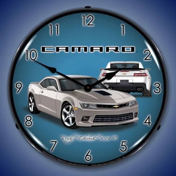 Lighted 2014 Ss Camaro 5Th Generation Silver Ice Clock 1