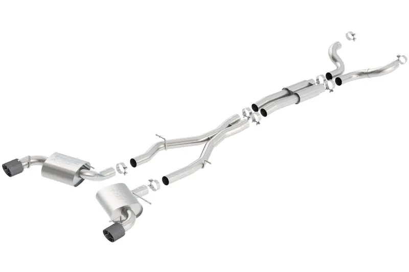 Borla 2016-2024 Chevrolet Camaro 6Th Gen 6.2L 4.5In Carbon Fiber Tips Single Split Exit S-Type Catback Exhaust 1