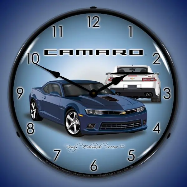 Lighted 2014 Ss Camaro 5Th Generation Blue Ray Clock 1