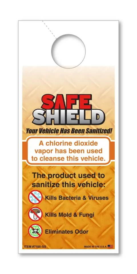White Sanitized Hang Tags For Automotive Service – 3-2/3" × 8-1/2" Durable 65# Paper Vehicle Sanitization Reminder Tags – Rear-View Mirror Hanging Design For Car Dealerships & Service Centers (100-Pack) 1