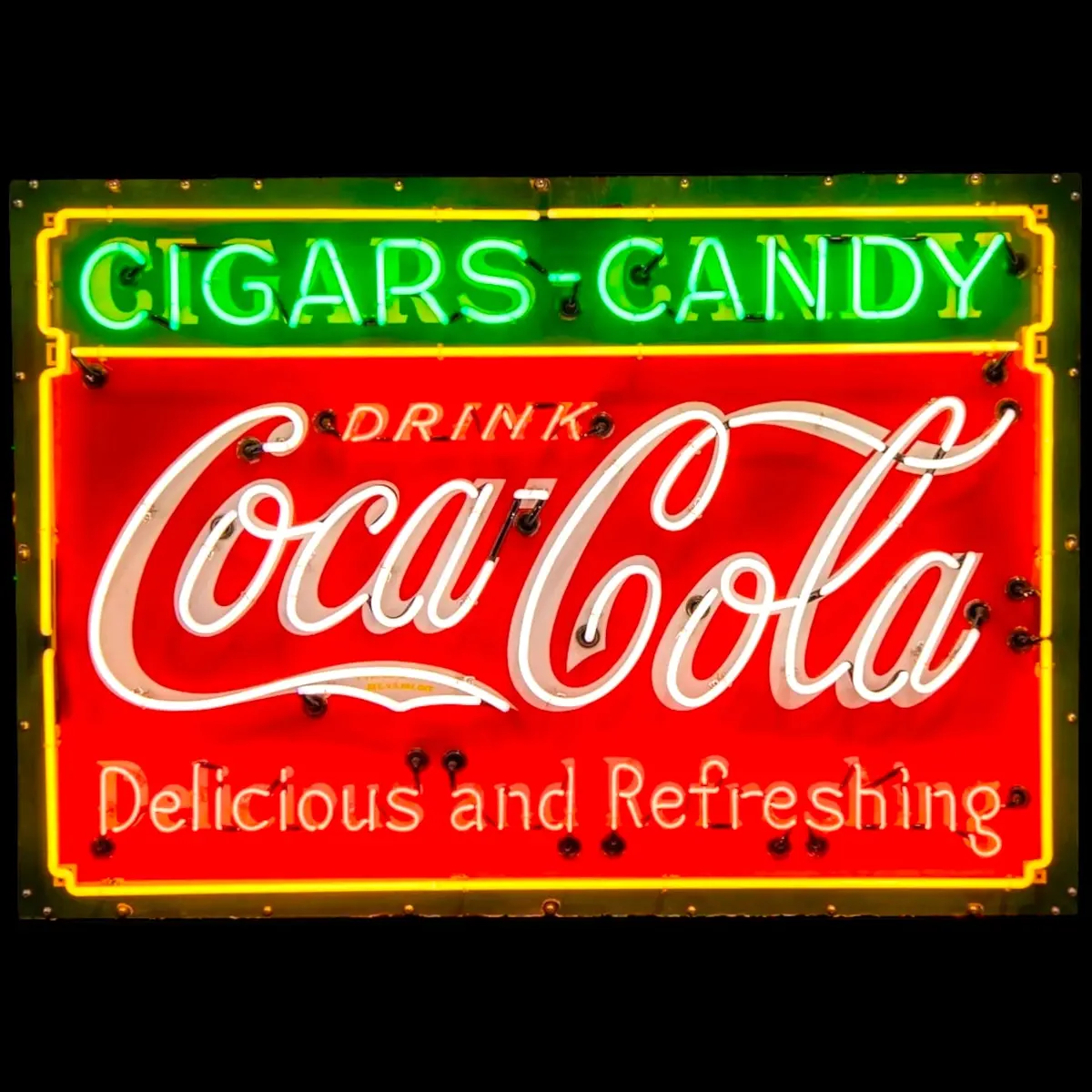 Coca Cola Neon Porcelain Cigars & Candy — Real Glass & Enamel Antique Reproduction - Vintage Light Up Shop Advertising 1