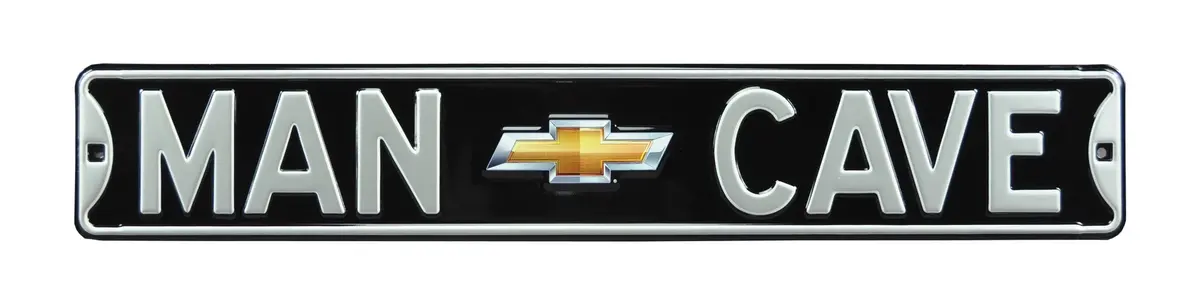 Chevy Man Cave Gold Bowtie Black Steel Street Sign 1