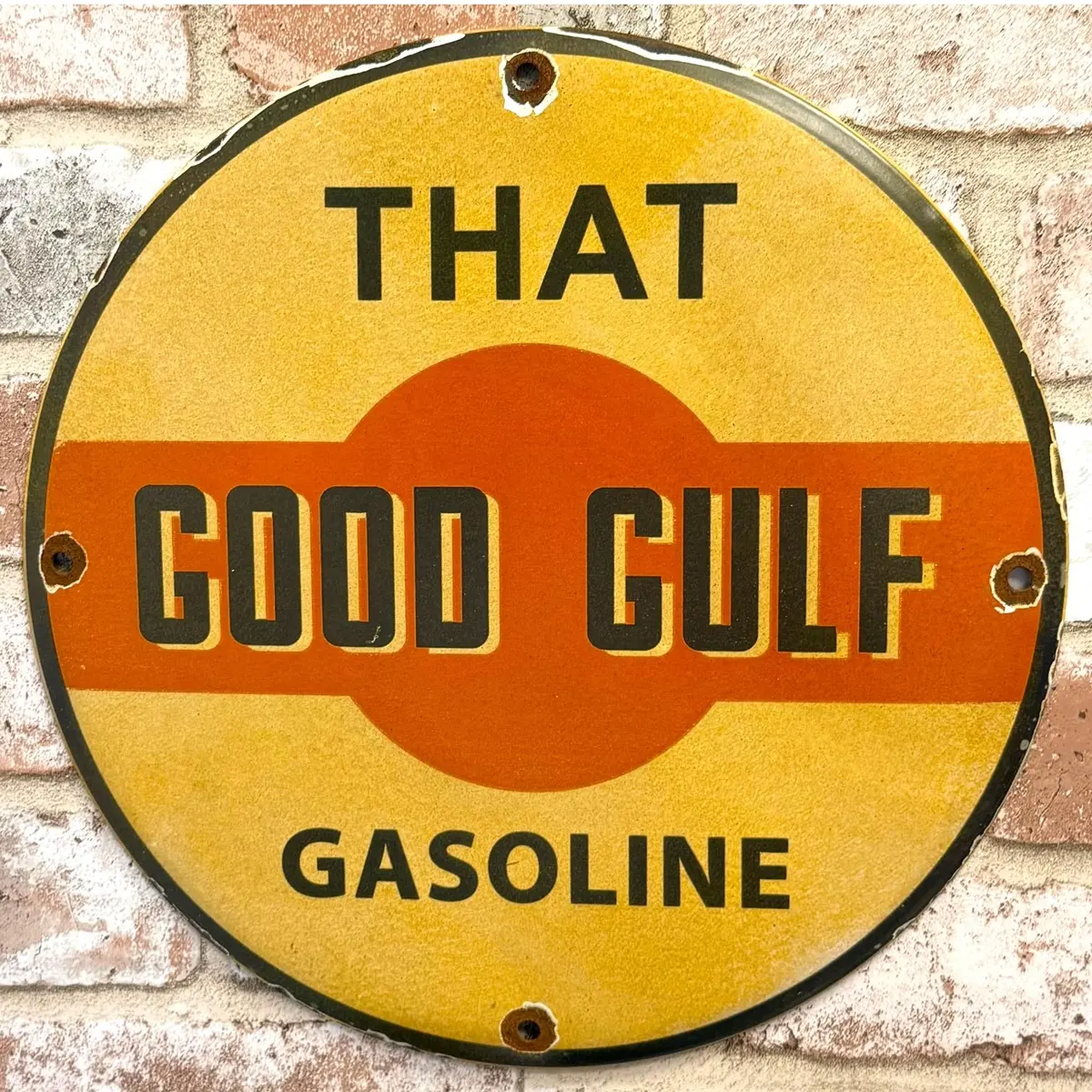 That Good Gulf Gasoline Vintage Porcelain Enamel Pump Plate Sign 1