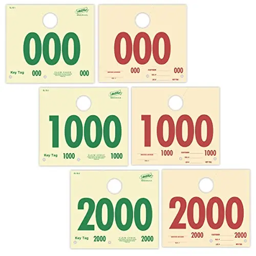 3000 Automotive Service Dispatch Numbers Mirror Hang Tags Numbered (000 - 9000) Rl78 Style Red Green Service Dispatch Numbers Manilla Card Stock With 1.25 Slotted Hang Cutout 1