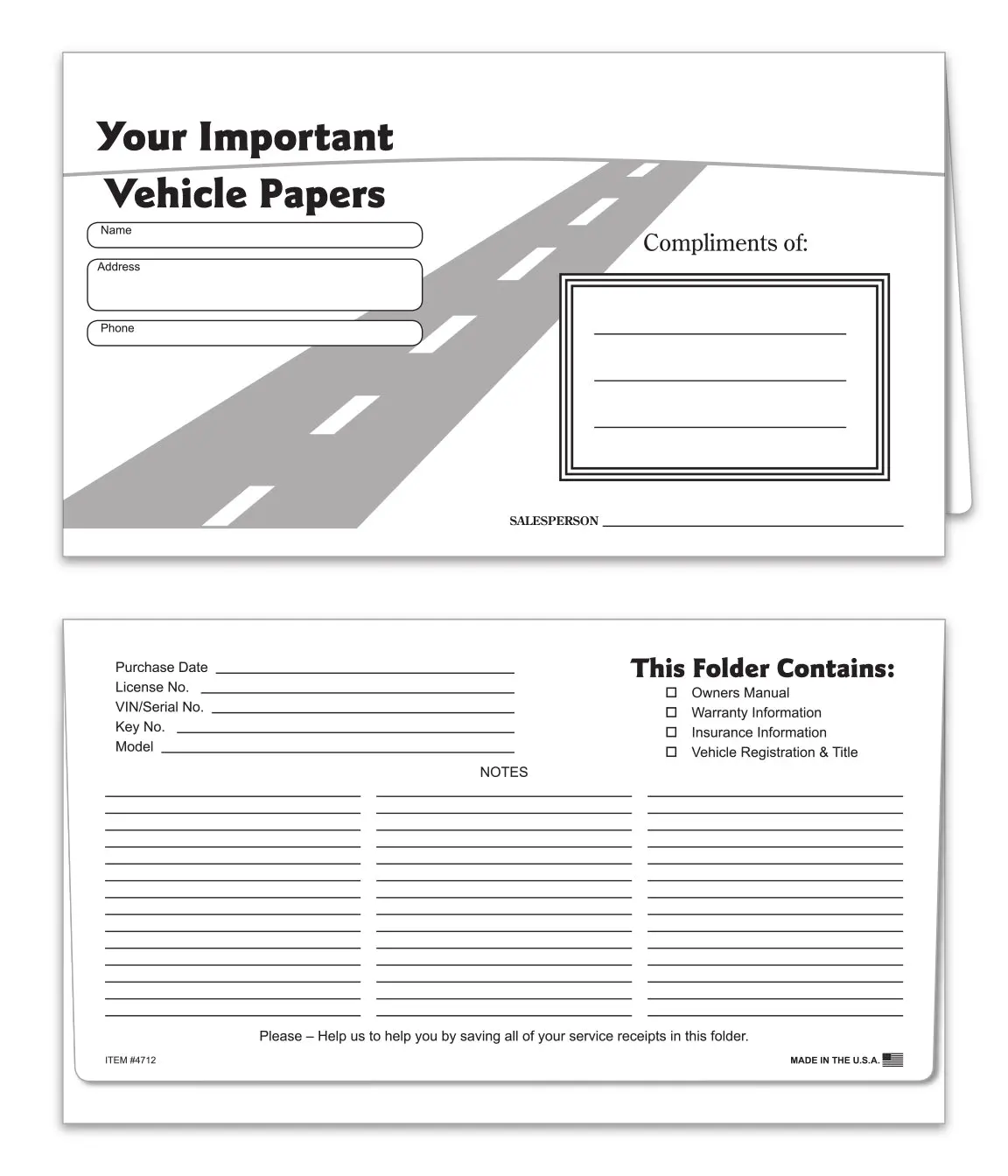 Black Road Pattern Vehicle Paper Wallets – 6" X 10.5" Durable Automotive Document Holders – Ideal For Car Registration, Insurance & Maintenance Records – 65# White Textured Stock 1