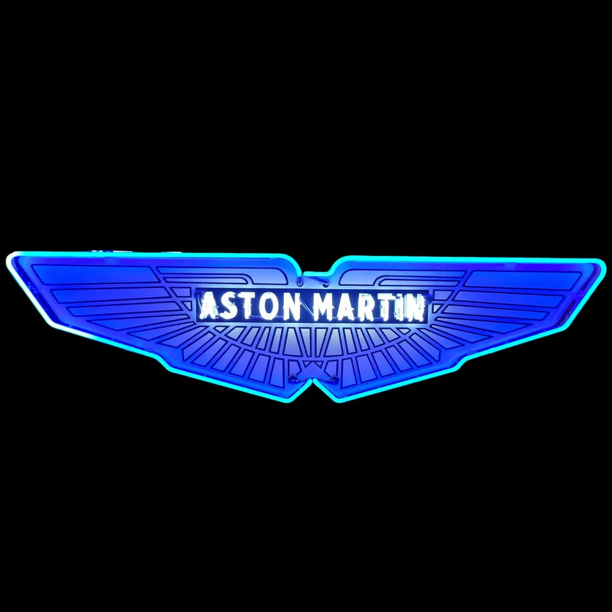 Blue Aston Martin Wings Neon Die Cut Sign - Real Glass, Porcelain, Metal Can - Old Dealership Advertising 1