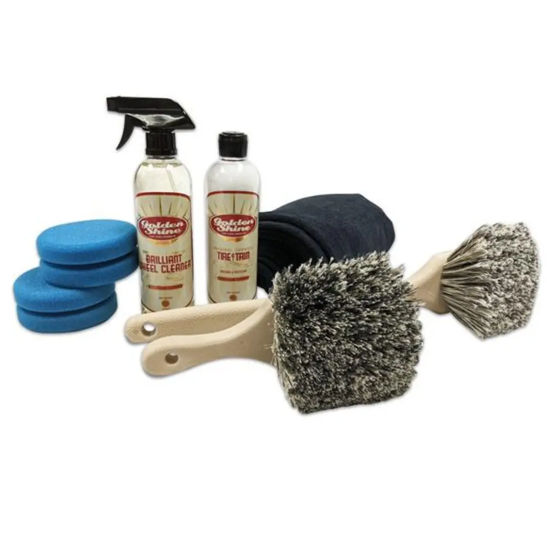Golden Shine Wheel And Tire Detailing Kit With Brushes And Microfiber 1