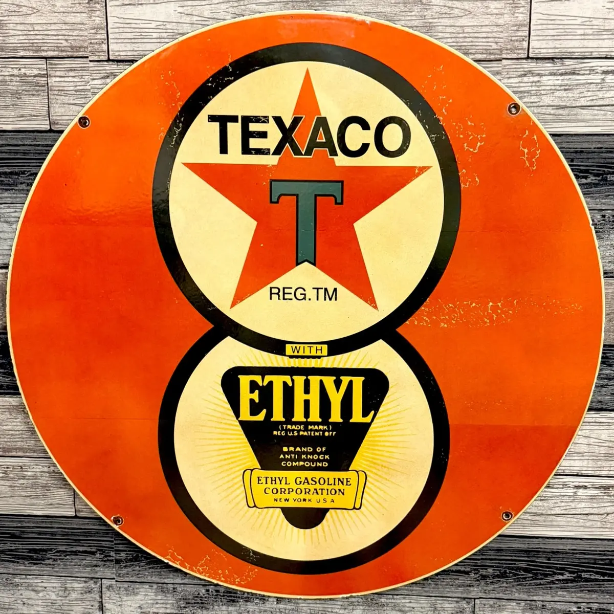 Texaco Gas With Ethyl Large Porcelain Enamel Vintage Gas Station Sign 1
