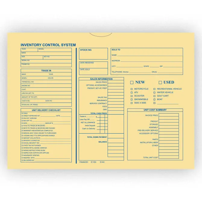 Inventory Control Jackets For Motorcycle, Boat & Rv Dealerships – 12" × 9" Durable 32# Kraft Paper (7 Pt.) – Sturdy Document Envelopes With Thumb-Cut – Shrink-Wrapped Packs Of 100 1