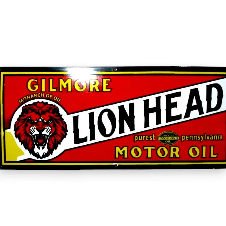 Gilmore Lion Head Porcelain Enamel Vintage Metal Reproduction 1