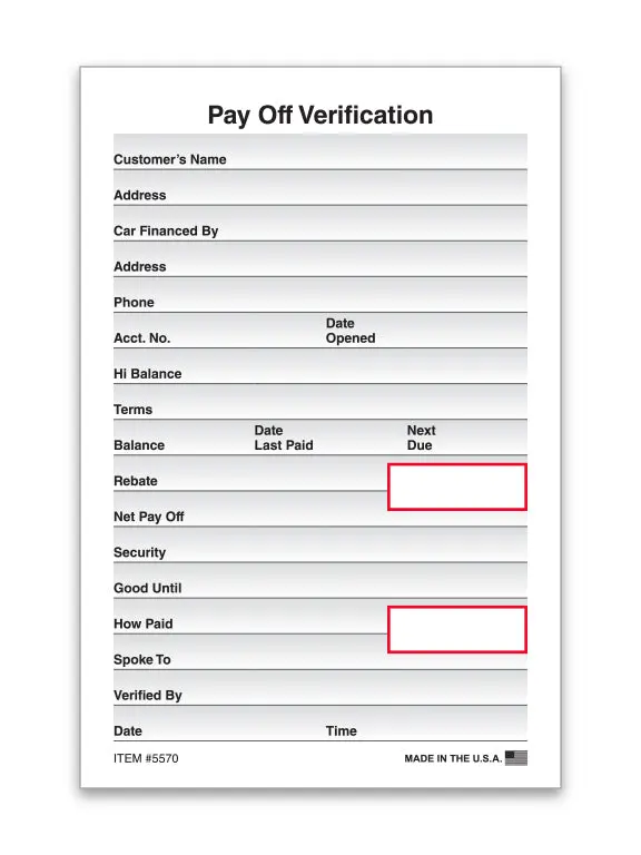 Pay Off Verification Forms – 4-1/2" X 6-3/4" 1-Part Padded Financial & Loan Document Forms – Durable 50# Offset Paper – 100 Sheets Per Pad 1