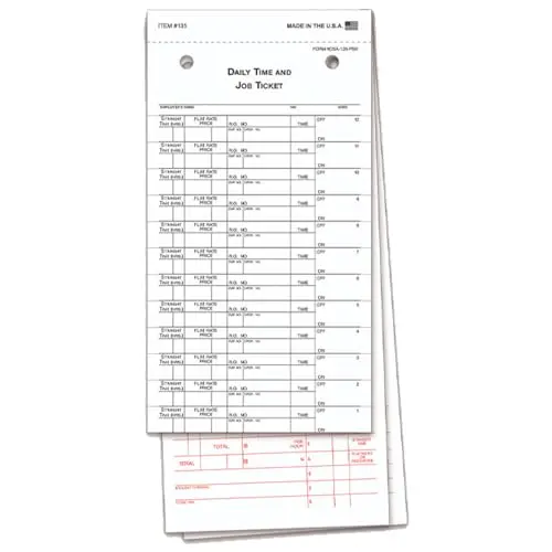 Premium Job Time Tickets For Mechanic Tracking (Form Dsa-126-Psn) – Carbon Interleaved 3-Part Snap-Out Adhesive Time Cards – 4-1/4" × 11-1/8" Pink & White Tags – Black Ink Printing For Auto Repair Shops & Service Centers 1