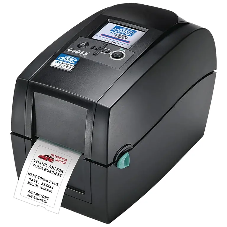 Prominder Now Industrial Label Printer For Godex - Automatic Date & Mileage Calculation, Usb Keyboard Compatible, Thermal Transfer Ribbon Included - Durable 7" H × 9-3/4" L × 5-1/4" W 1