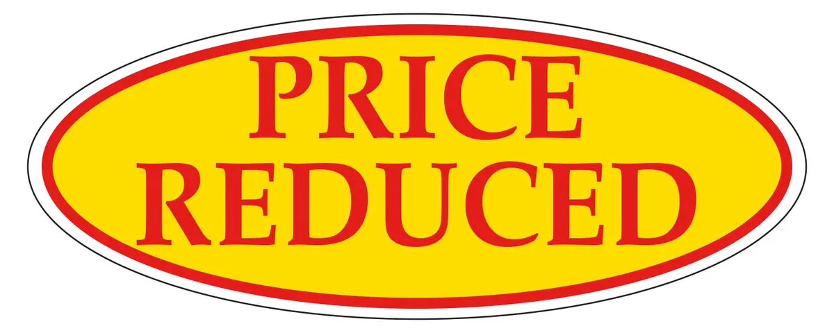 Price Reduced Car Window Vinyl Decal Sticker – Red On Yellow Oval For Car Dealerships – 14" X 5-1/2" Weatherproof Outdoor Auto Window Sign – Multi-Pack Options For Sales & Promotional Advertising 1