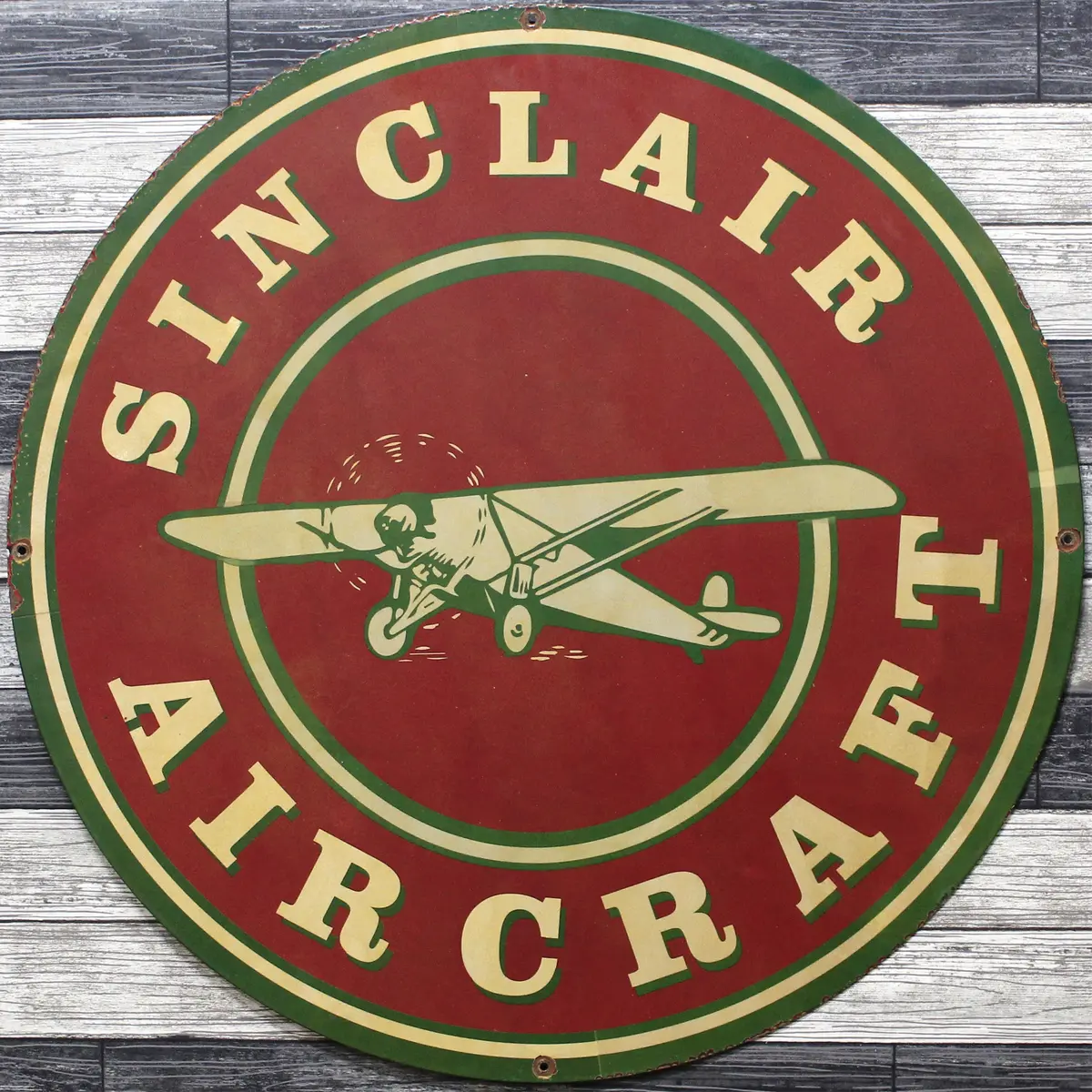 Sinclair Aircraft Large 30-Inch Vintage Service Station Porcelain Enamel Sign 1
