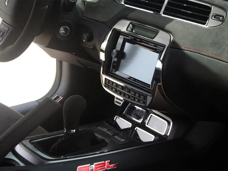 5Th Gen Camaro Aftermarket Radio Trim Plate - Brushed Stainless Steel W/ Polished Bezel 1