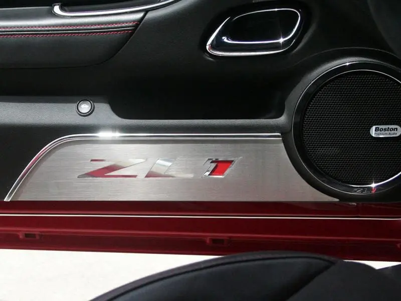 5Th Gen Camaro Door Panel Kick Plates "Zl1" - 2Pc Brushed Stainless Steel 1
