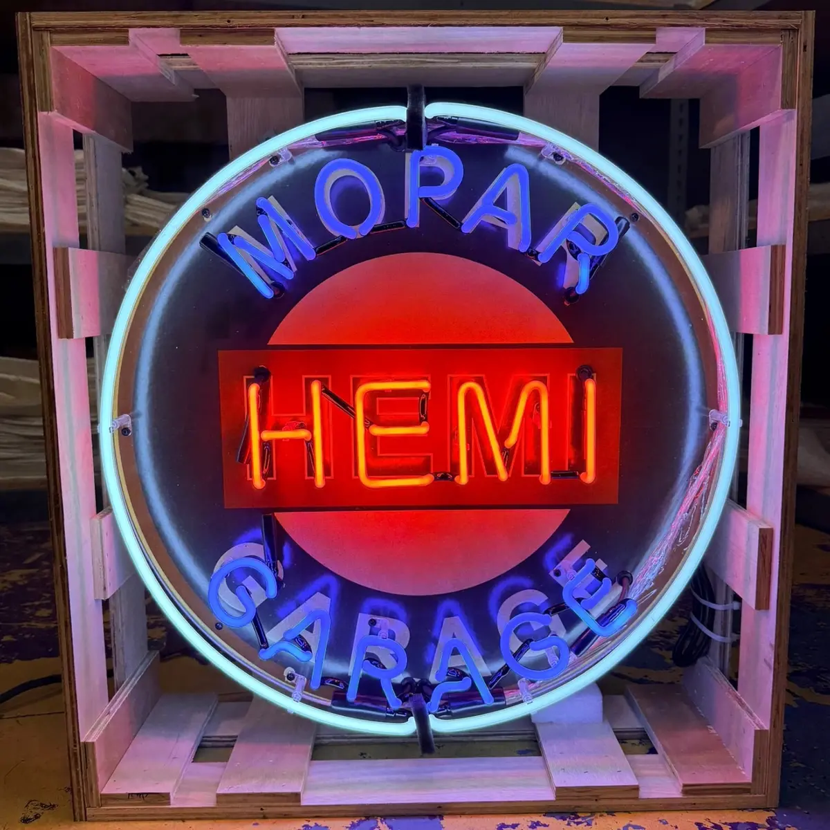 Mopar Hemi Garage Single-Sided Neon Porcelain Box Sign 1