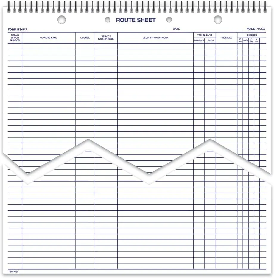 Premium Daily Service Route Sheets - 12" X 15" Heavy-Duty 100# White Tag Stock With Blue Ink Print - Ideal For Service Departments 1