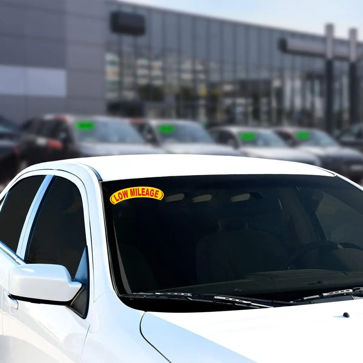 Arched Slogan Window Stickers - Red And Yellow Car Dealer Windshield Stickers - Durable, Weatherproof Vinyl With Easy On/Off Adhesive - Back Slit For Seamless Installation - 14" × 2-3/4" 8