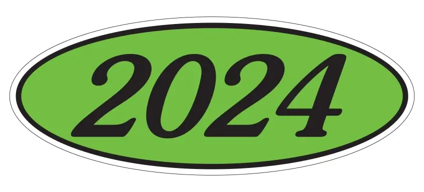 Oval Year Window Stickers - Black On Green Window Stickers - Durable, Weatherproof Vinyl With Easy On/Off Adhesive - Back Slit For Seamless Installation - 14" × 5-1/2 1