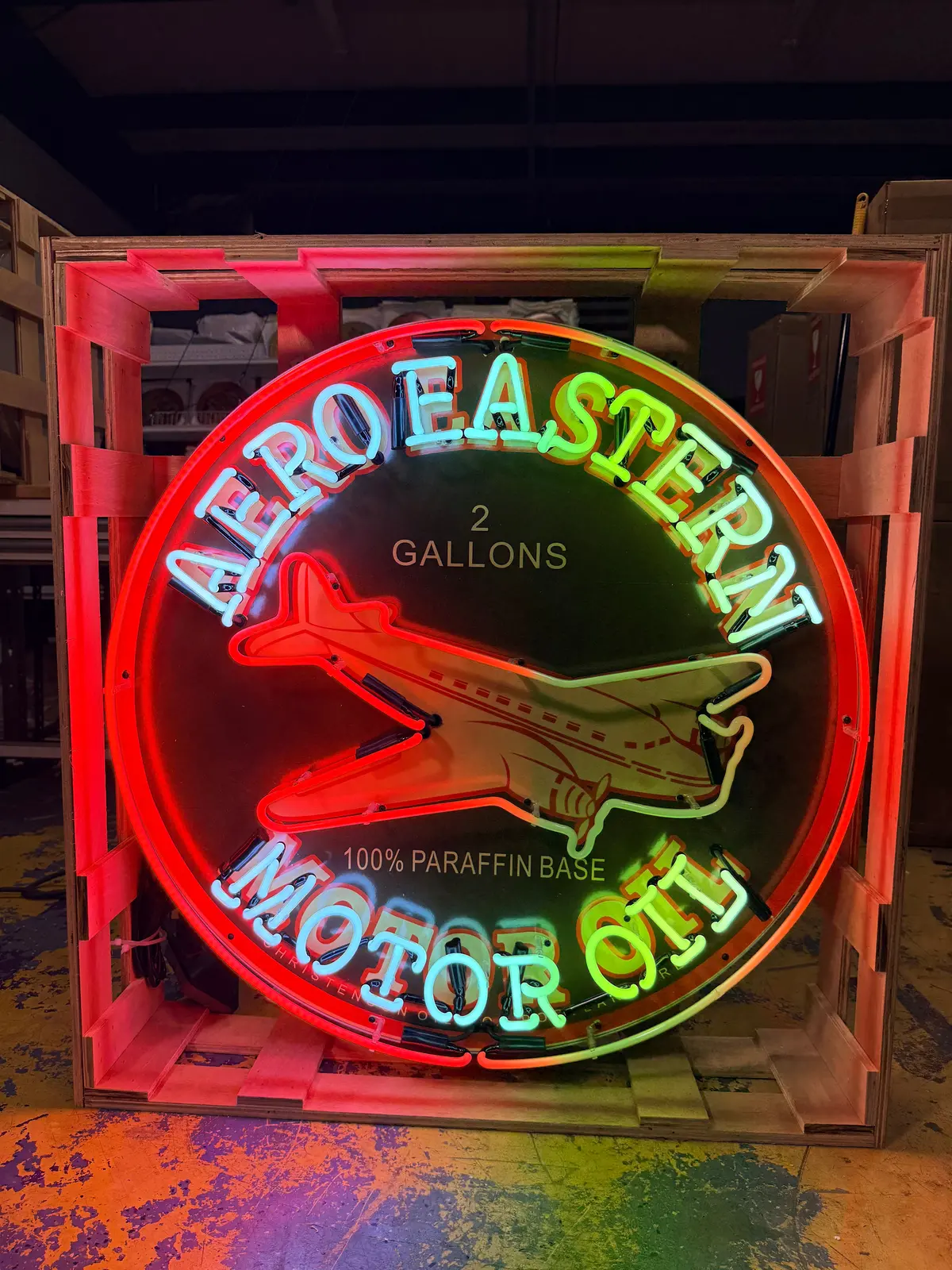 Aero Eastern Motor Oil Single-Sided Neon Porcelain Box Sign 1