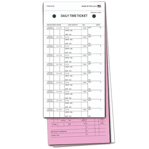Premium Mechanic Job Time Tickets Jt-10-Psg – Carbon Interleaved 3-Part Snap-Out Adhesive Time Cards – 4-1/4" X 9-3/4" Pink & White Tags For Automotive Repair Shops 1