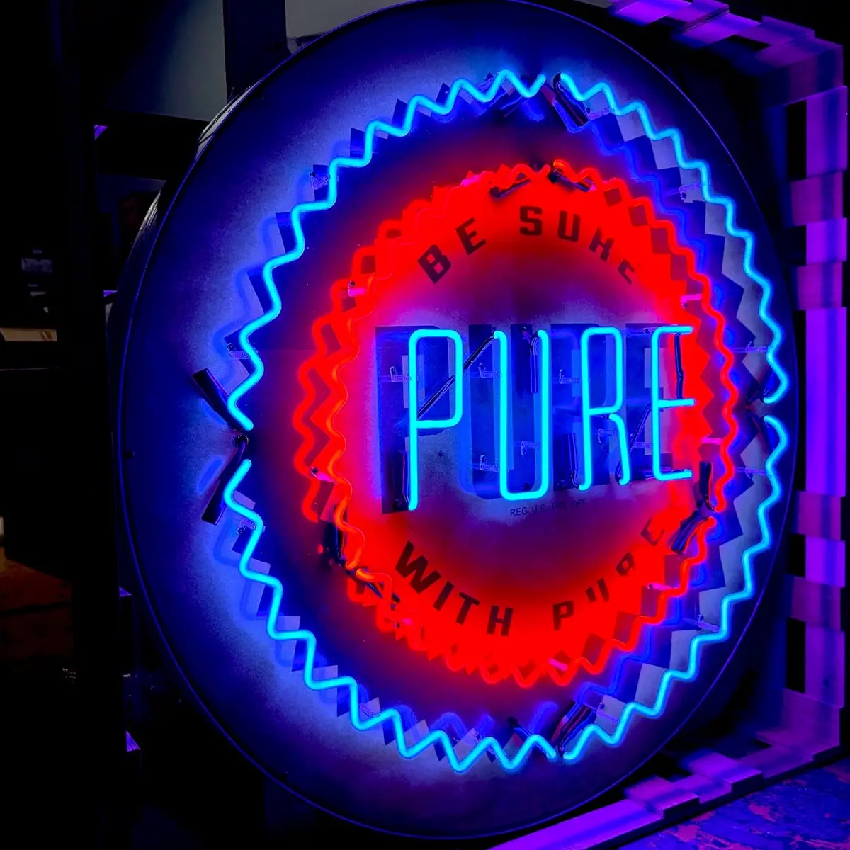 Be Sure With Pure Oil Company Single-Sided Neon Porcelain Box Sign 1