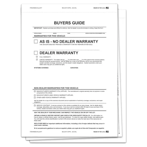 2-Part As-Is No Lines Combo Buyers Guide – 8.5" X 11.75" Ftc-Compliant Carbon Interleave & Adhesive Vehicle Disclosure Forms, Durable Auto Sales Documentation 1