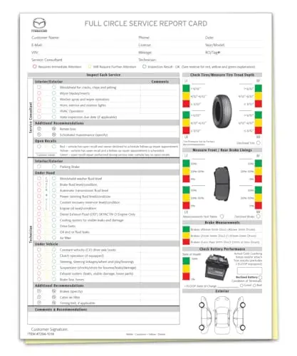 Multi-Point Inspection Report Card - Compatible With Mazda 2 Part Carbonless Vehicle Checklist - Manufacturer Specific Inspection Report - 8-1/2"×11" Edge Glued - White, Canary 1