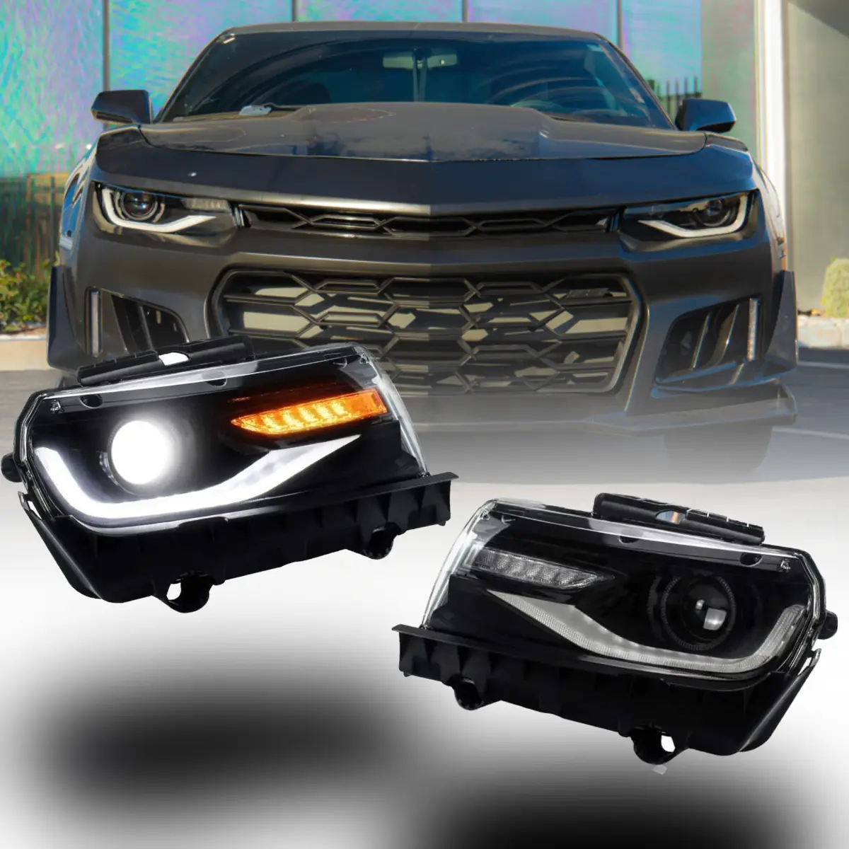 2014-2015 Chevy Camaro 6Th Gen Style Headlights Projector Led Drl's 1