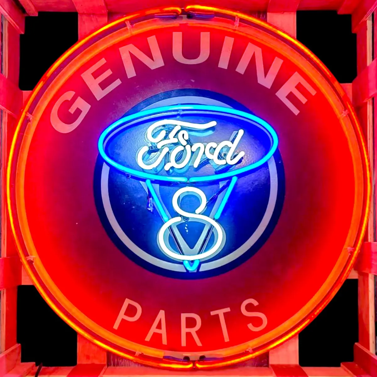 Genuine V8 Ford Parts Neon Porcelain Enamel Sign 1